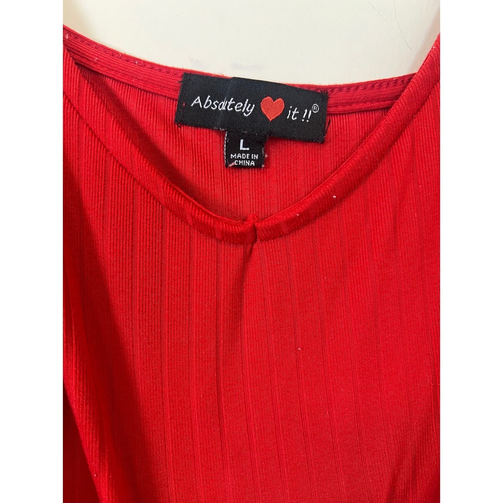 Maxi Dress Red Ribbed Spaghetti Strap Side‎ Slit Size L - Picture 8 of 13